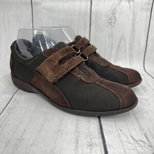 Munro Women's 7 JOLIET Brown Fabric Suede Leather Sneaker Shoes Cross Strap